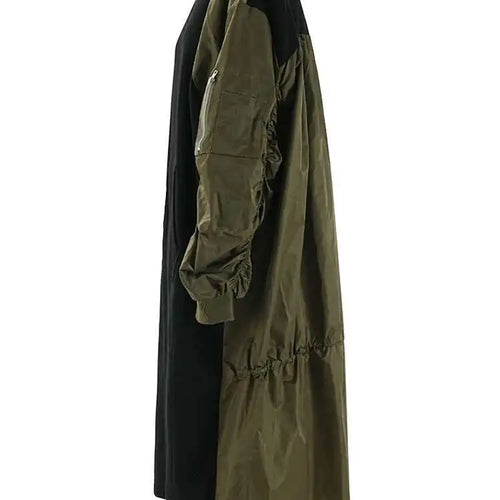 Load image into Gallery viewer, Women Army Green Color-block Big Size Midi Dress New Round Neck Long Sleeve Fashion Tide Spring Autumn 2025 CPG2092
