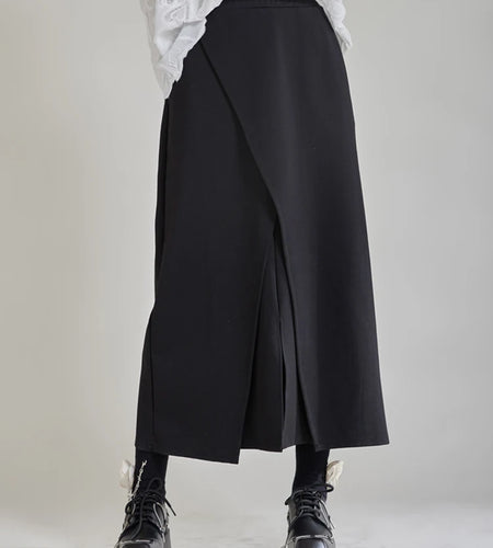 High Waist Black Irregular Slit Hem Spliced Elegant Half-body Skirt Women Fashion Tide New Spring Autumn 2025 1DH9887