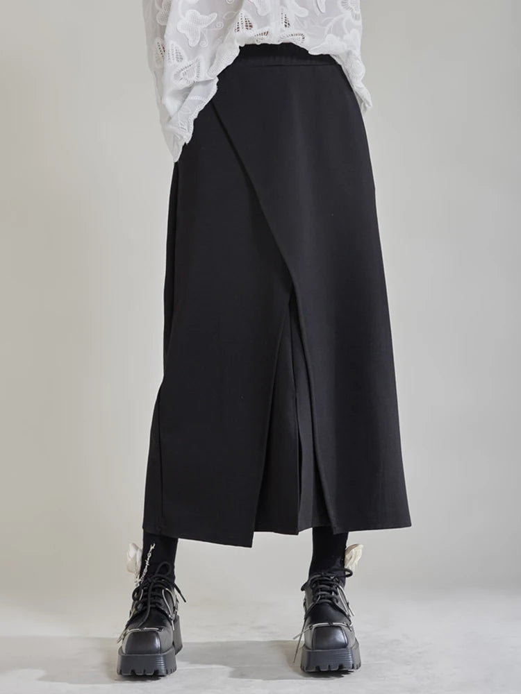 High Waist Black Irregular Slit Hem Spliced Elegant Half-body Skirt Women Fashion Tide New Spring Autumn 2025 1DH9887