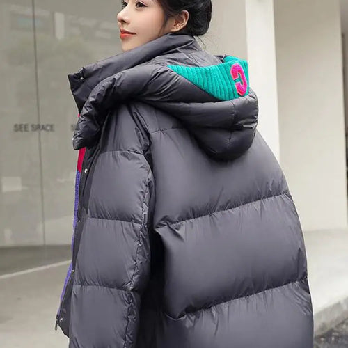 Load image into Gallery viewer, Oversize Outwear Female Winter Patchwork Zipper Down Cotton Coat 2023 New Women Loose Jacket Warm Thicken Hooded Parkas Fashion
