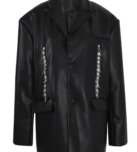 Women Black Pu Leather Zipper Big Size Casual Blazer New Lapel Long Sleeve Jacket Fashion Tide Spring Autumn 2025 CPG1010