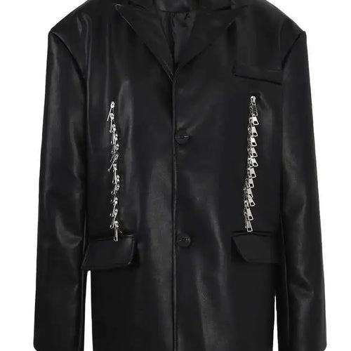 Load image into Gallery viewer, Women Black Pu Leather Zipper Big Size Casual Blazer New Lapel Long Sleeve Jacket Fashion Tide Spring Autumn 2025 CPG1010
