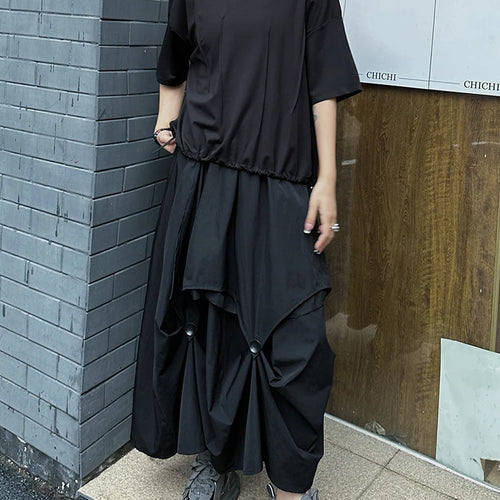 Load image into Gallery viewer, High Elastic Waist Black Button Irregular Pleated A-line Half-body Skirt Women Fashion Tide New Spring Autumn 2025 1DJ1296
