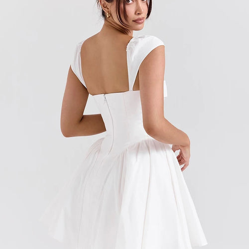 Load image into Gallery viewer, White Backless Sexy Mini Dress For Women Fashion Square Collar Short Sleeve High Waist A-line Club Party Sexy Dress
