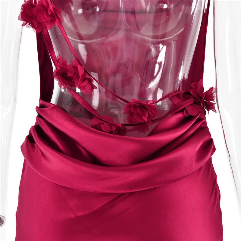 Floral Draped Backless Maxi Long Dress For Women Fashion Spaghetti Strap Sleeveless Bodycon Evening Party Dress Elegant