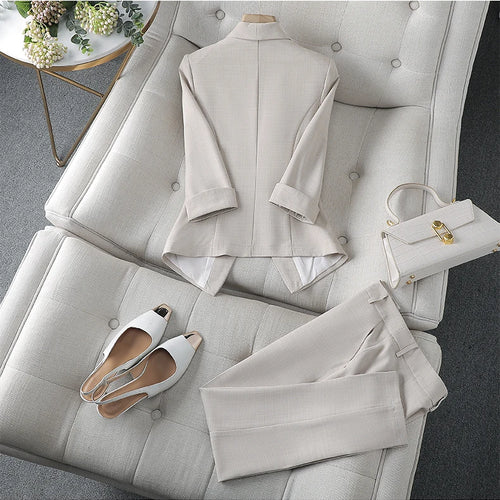 Load image into Gallery viewer, Spring Summer 2023 Flanged Casual Jacket Blazer Slim Pencil Pants Elegant Women&#39;s Pants Suit Office Manager Outfits Two Piece
