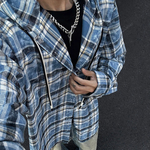 Load image into Gallery viewer, Male New Kroean Spring Men's Hooded Plaid Shirt Single Breasted Design Casual Handsome Long Sleeves Style 2025 9W1396
