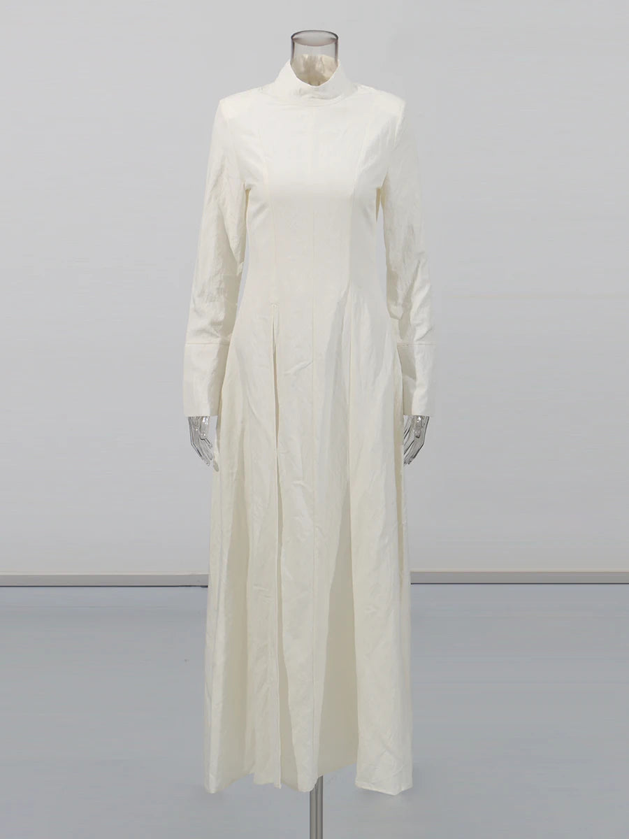 Solid Slimming Side Split Dresses for Women High Neck Long Sleeves Tunic Minimalist Chic Dress Female Clothing New