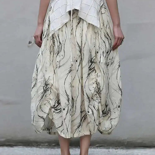 Load image into Gallery viewer, High Elastic Waist Apricot Pattern Printed Long Vintage Half-body Skirt Women Fashion Tide New Spring Autumn 2025 1DF7968
