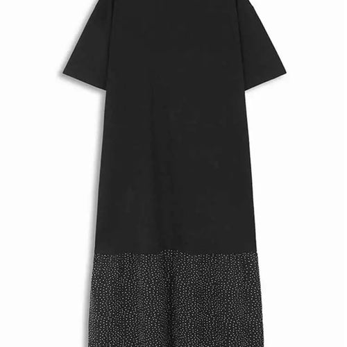 Load image into Gallery viewer, Women Gray Color-block Dot Big Size Long Elegant Dress New Round Neck Short Sleeve Fashion Spring Summer 2025  1DH6007
