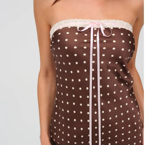 Load image into Gallery viewer, Sexy Strapless Backless Lace Up Hollow Out Mid Length Dress Women Polka Dot Print SummerNew 2025 Holiday Beach Vestido
