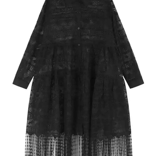 Load image into Gallery viewer, Women Black Lace Hollow Out Tassels Big Size Midi Shirt Dress New Lapel Long Sleeve Fashion Spring Autumn 2025 1DH8942
