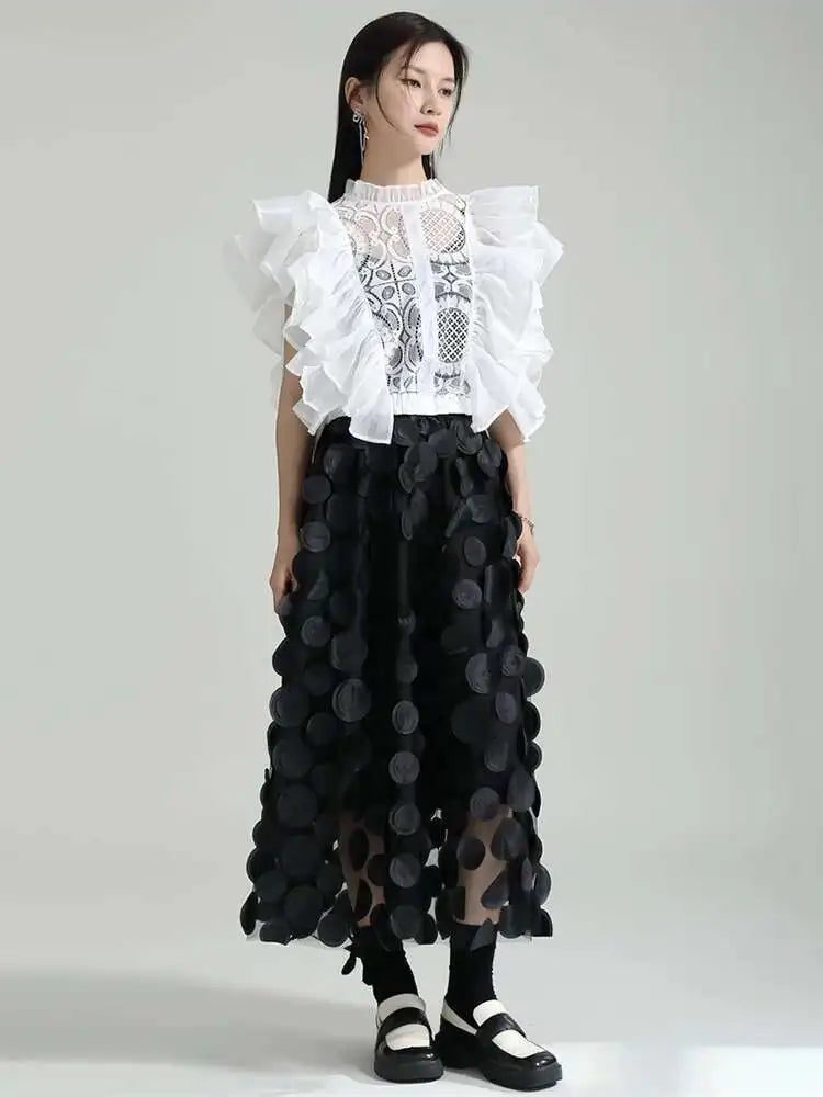 High Elastic Waist Black Dot Three-dimensional Long Half-body Skirt Women Fashion Tide New Spring Autumn 2025 1DF8427