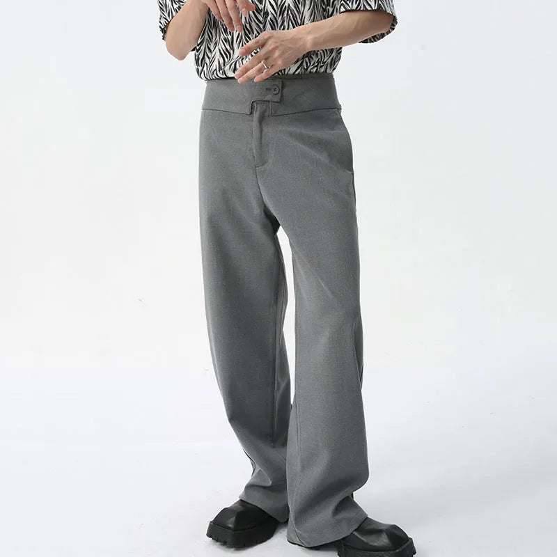 Summer Men's Suit Pants French Style Lazy Floor-length Straight Casual Male Trousers Solid Color Men Wear 9C5600