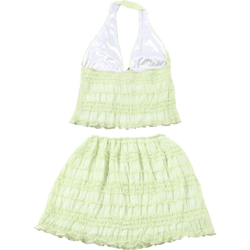 Summer Fashion Skirt Two Piece Sets Women Halter Tank Tops And Hot Skirt Female Beach Club Party Sexy 2 Piece Set