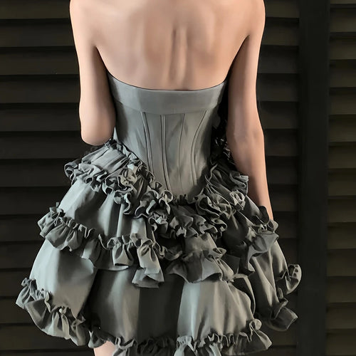 Load image into Gallery viewer, Solid Spliced Ruffles Slimming Dresses For Women Strapless Sleeveless High Waist Temperament Mini Dress Female New
