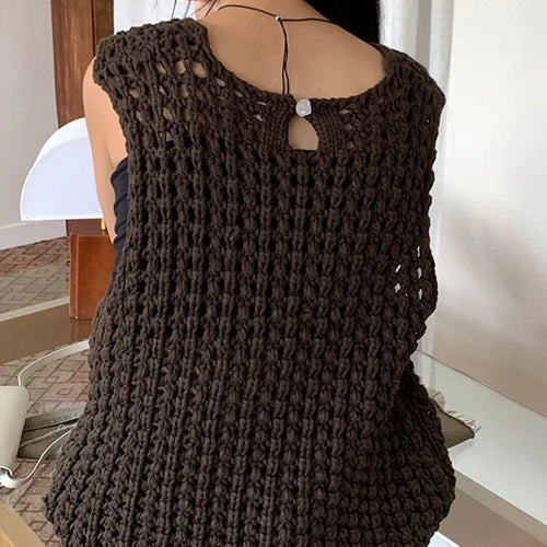 Load image into Gallery viewer, Hollow Out Knitting Pullover Sweaters For Women Round Neck Sleeveless Loose Casual Vests Female Fashion Clothing
