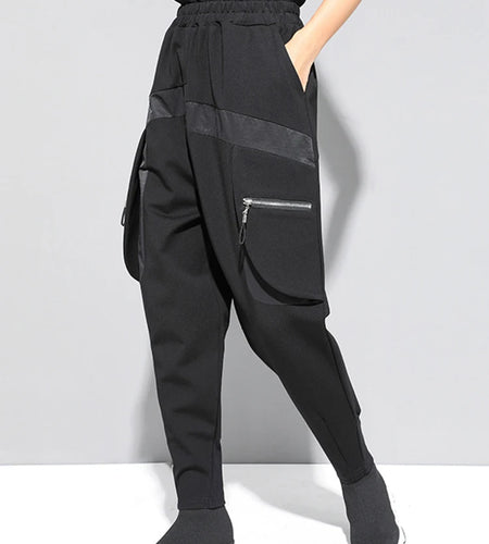 High Elastic Waist Black Zipper Split Long Harem Trousers New Loose Fit Pants Women Fashion Tide Spring Autumn 2025 1M645