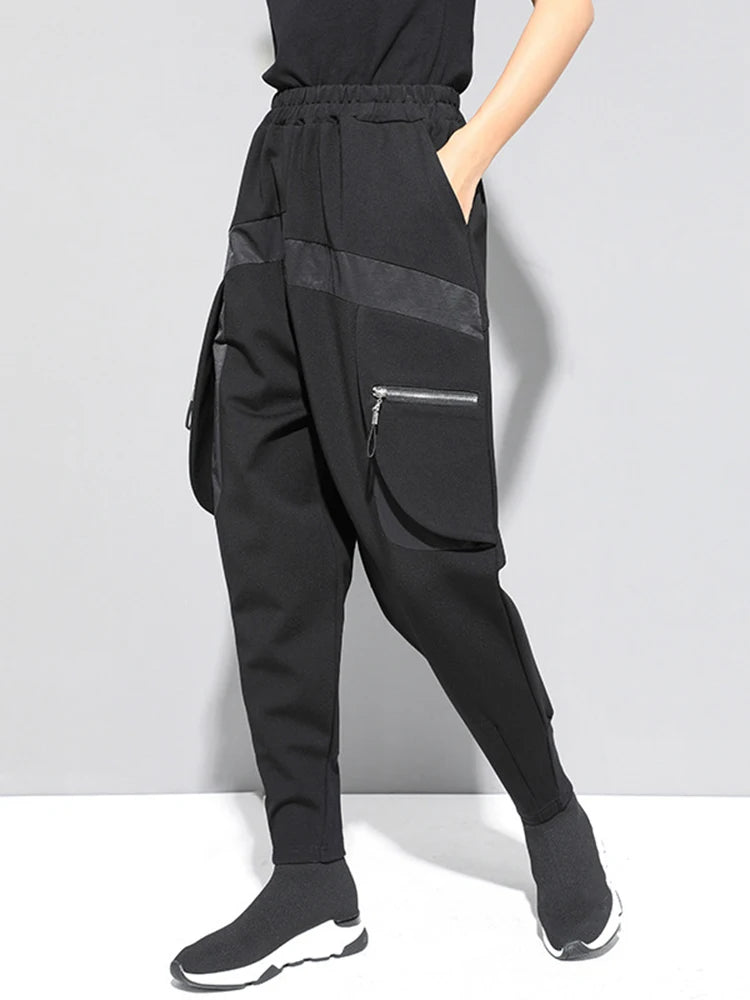 High Elastic Waist Black Zipper Split Long Harem Trousers New Loose Fit Pants Women Fashion Tide Spring Autumn 2025 1M645