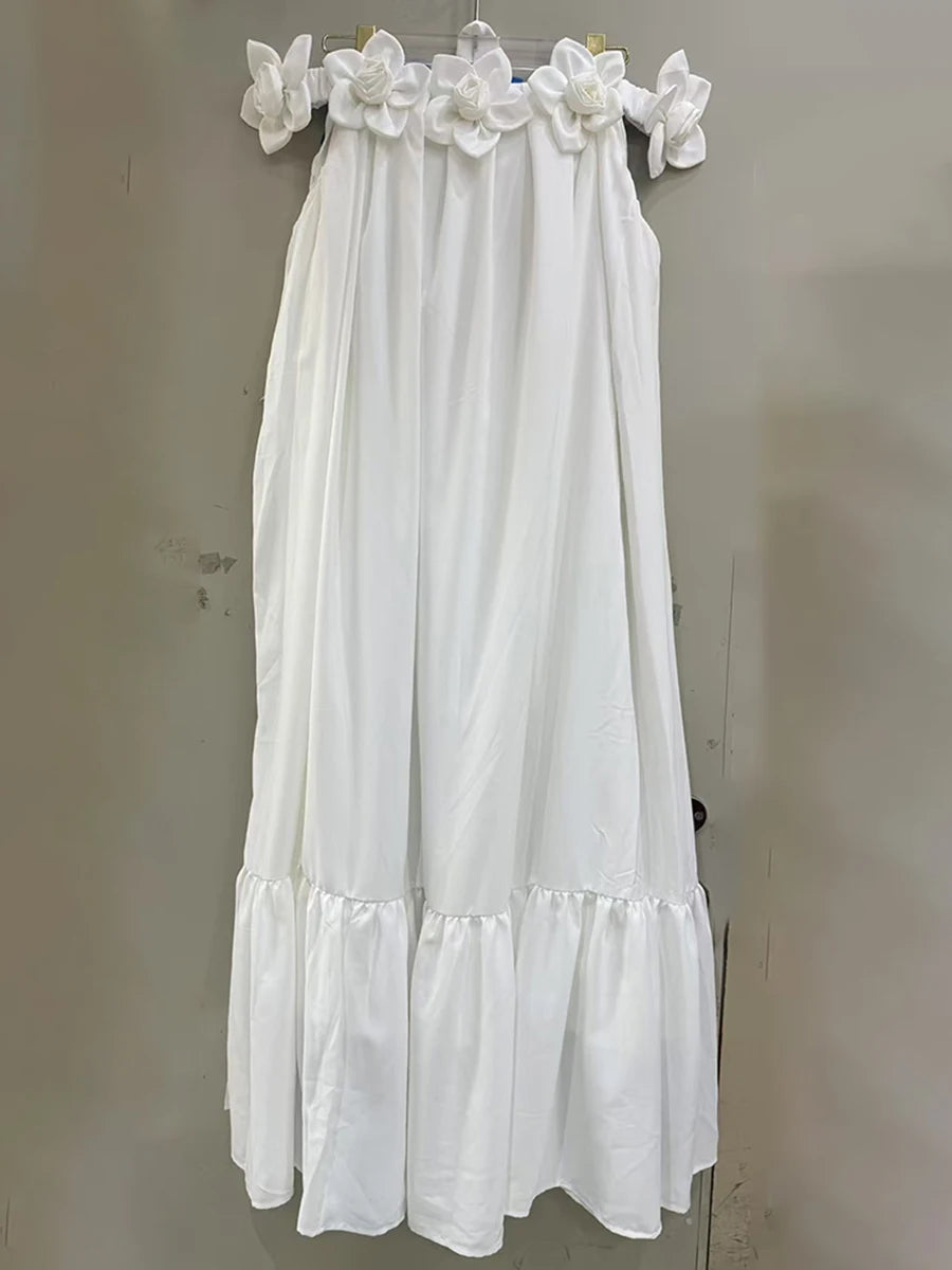 Solid Spliced Appliques Slimming Dresses For Women Slash Neck Sleeveless High Waist Temperament Dress Female New