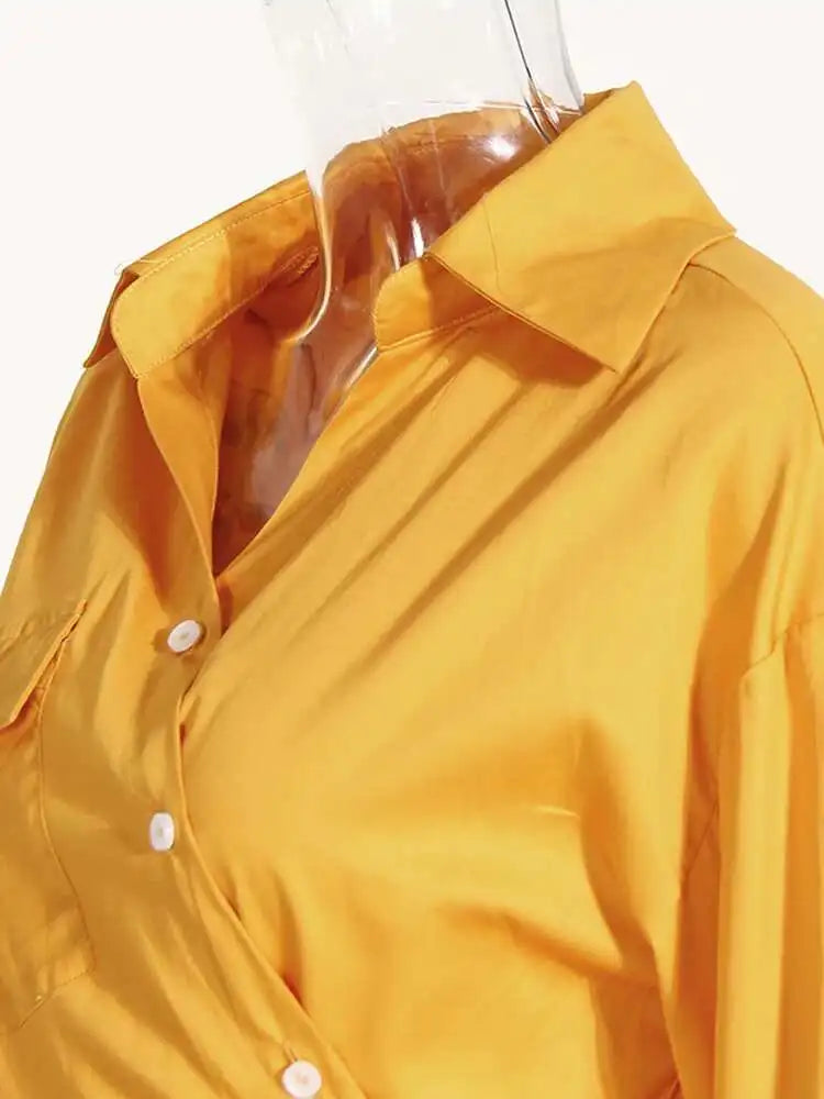 Women White Irregular Bandage Slit Shirt Dress New V-Neck Long Sleeve Loose Fit Fashion Tide Spring Autumn 2025 1DE9884