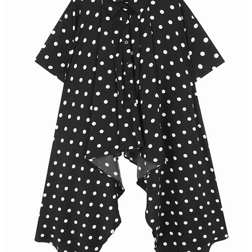 Load image into Gallery viewer, Women Black Pleated Dot Irregular Big Size Blouse New Lapel Short Sleeve Shirt Fashion Tide Spring Summer 2025 1DJ0890
