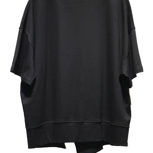 Load image into Gallery viewer, Women Black Hem Slit Irregular Big Size T-shirt New Round Neck Short Sleeve Fashion Tide Spring Summer 2025 1DJ0408
