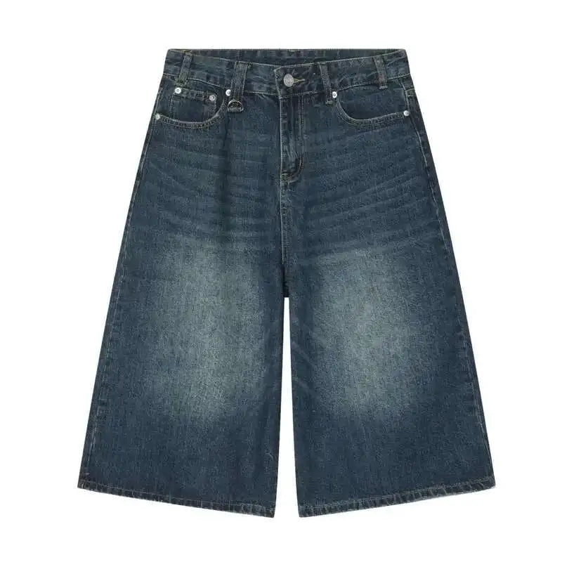 Vintage Men's Short Jeans Summer Loose Male Wide Leg Knee Length Denim Shorts New Washed Fashion Men  Bottoms 9A8825