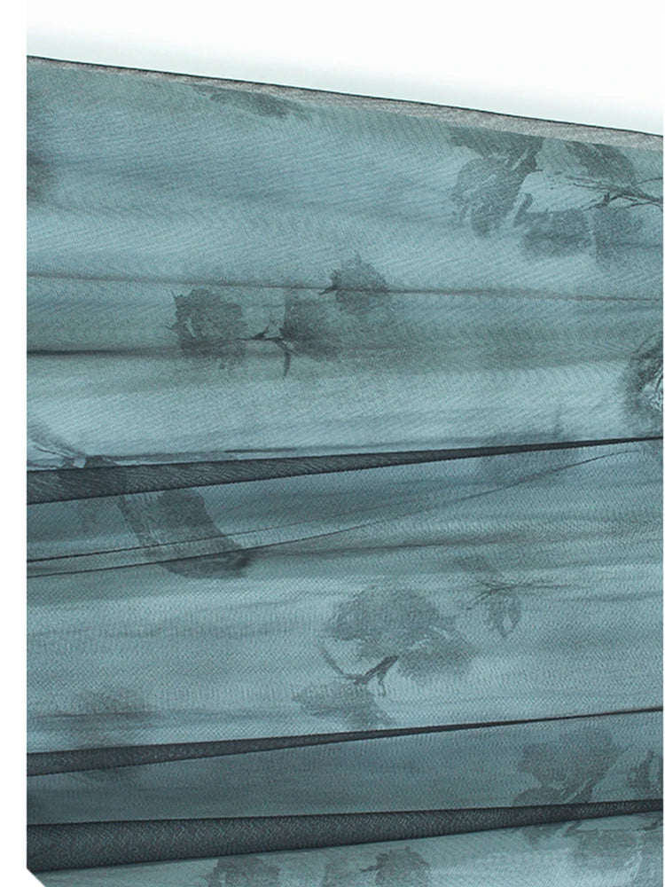 Women Blue Pattern Printed Mesh Big Size Midi Dress New Round Neck Short Sleeve Fashion Tide Spring Summer 2025 1DJ1326