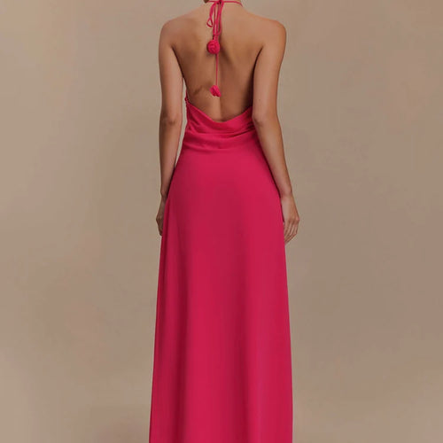 Load image into Gallery viewer, Rose Halter Off-shoulder Sexy Maxi Dress Women Rose Red Sleeveless Backless Lace-up High Waist Club Party Long Dress
