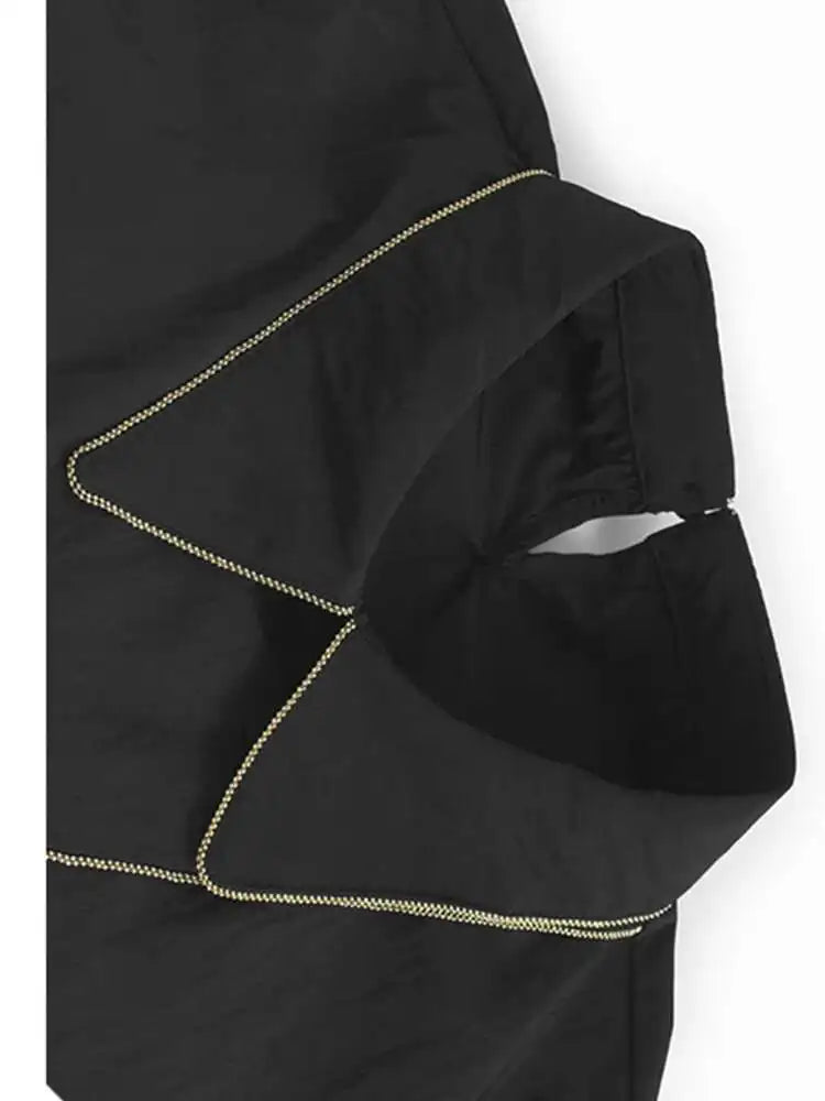 Women Black Color-block Irreuglar Pleat Big Size Shirt Dress New Lapel Long Sleeve Fashion Tide Spring Autumn 2025 1DH9804