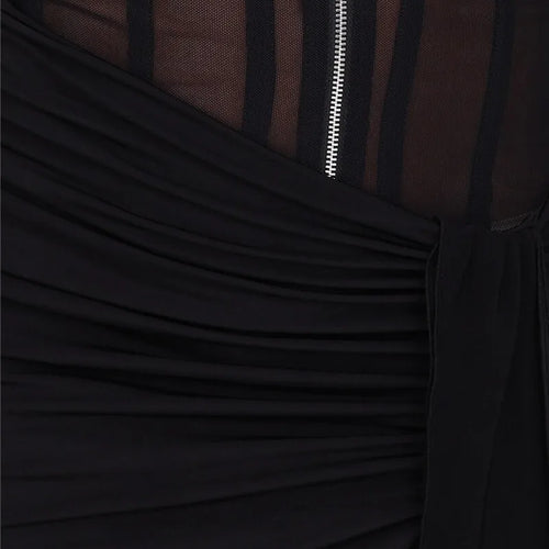 Load image into Gallery viewer, Black See Through Mesh Ruched Sexy Mini Dress For Women Robe Summer New Zipper Sleeveless Skinny Draped Club Dress
