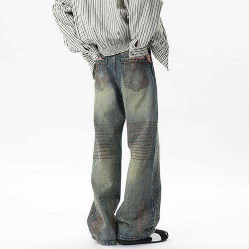 Load image into Gallery viewer, Male Jeasn Splashed Ink Glitter Design New American Style Straight Wide Leg Worn-out Stylish Men&#39;s Summer Bottoms 9W1854
