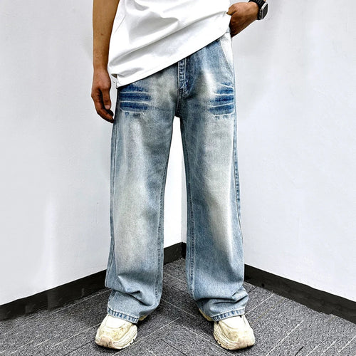 Load image into Gallery viewer, Men's  Jeans Washed Cracked Straight Leg Trendy New American Style Simple Casual Denim Pants Male Summer Bottoms 9W1745
