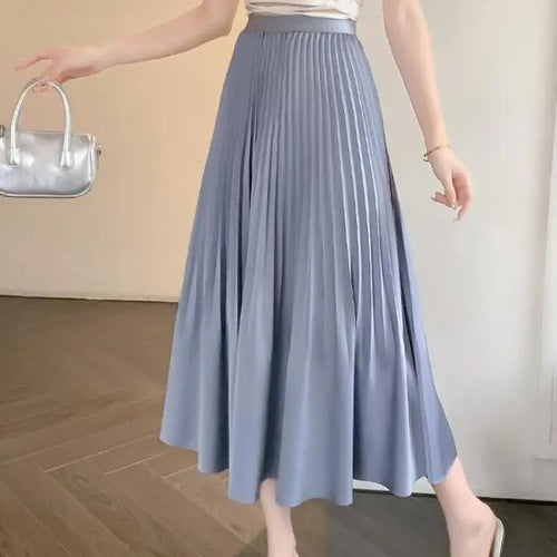 Load image into Gallery viewer, Spring Summer New Women Solid Office Elegant Long Skirt French Fashion High Waist Vacation Pleated Half Skirt Popular Streetwear
