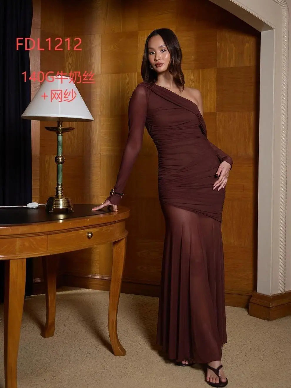 Elegant Mesh Patchwork Diagonal Collar Double Layer Dress Women Sexy Perspective Party Club Evening Dress Spring New2025