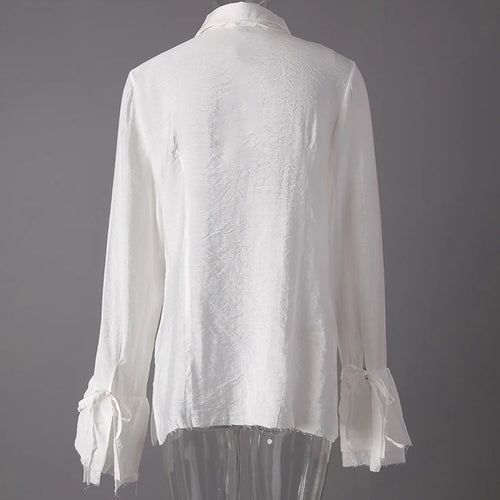 Load image into Gallery viewer, Women White Burr Hem Bandage Thin Elegant Blouse New Lapel Long Sleeve Shirt Fashion Tide Spring Autumn 2025 1DD6706
