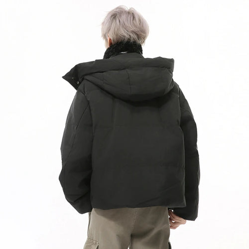Load image into Gallery viewer, Niche Design Men&#39;s Down Jackets Fake Two-piece Hooded Stand Collar Solid Color Drawstring Casual Short Male Coats 9C9327
