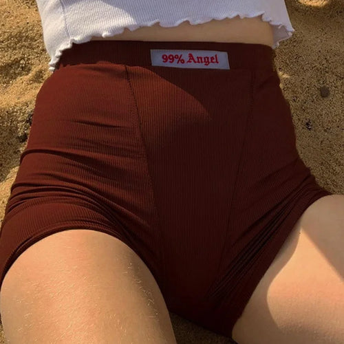 Load image into Gallery viewer, Summer White Letter Embroidery Biker Shorts Women Ribber Knit Black High Waist Casual Streetwear Shorts
