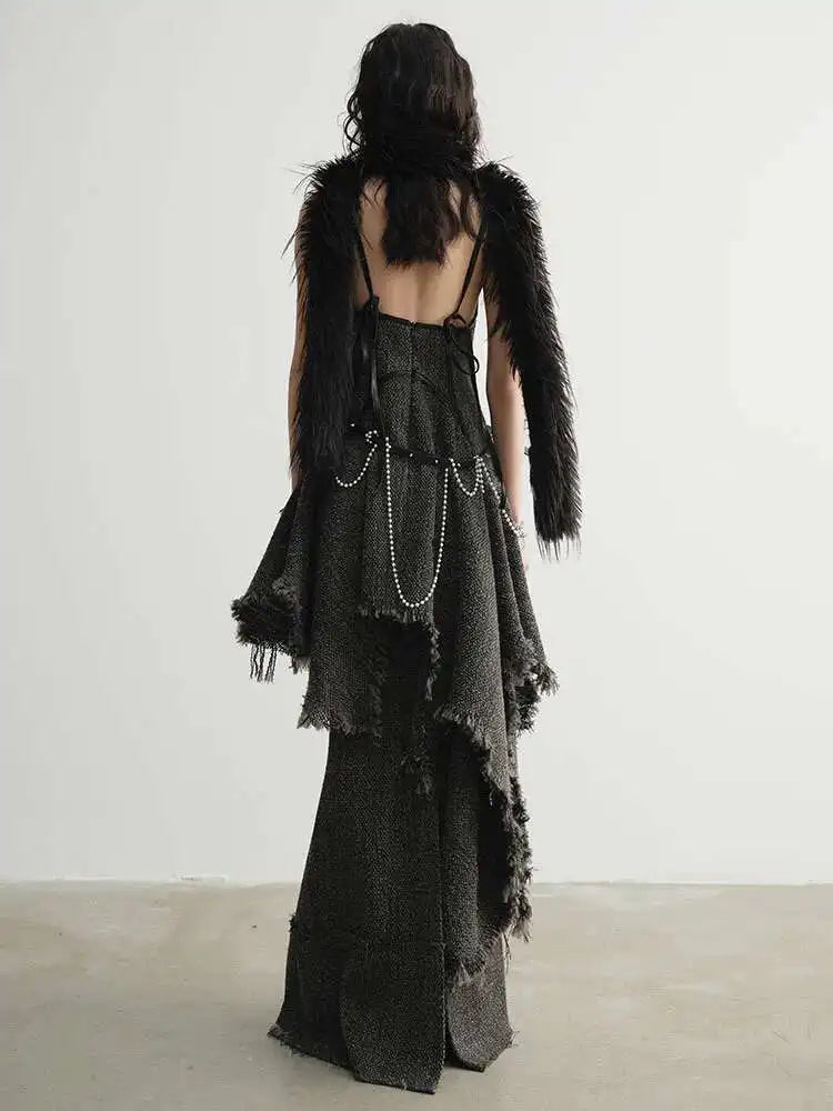 High Waist 25% Wool Burr Holes Floor-Length Elegant Half-body Skirt Women Fashion Tide New Autumn Winter 2025 1DH4037