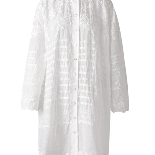 Load image into Gallery viewer, Women White Lace Perspective Big Size Long Blouse New Lapel Long Sleeve Shirt Fashion Tide Spring Autumn 2025 5C1327
