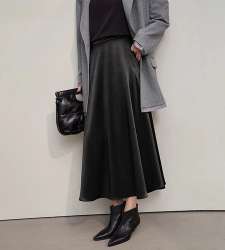 Women's Skirt Loose Long A-skirt Satin Skirts For Women 2025 Autumn New Minimalist Solid Color Clothing Ladies 12513015