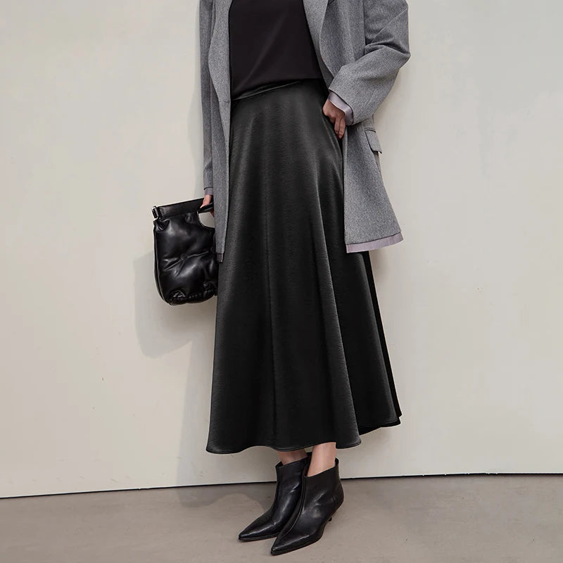 Women's Skirt Loose Long A-skirt Satin Skirts For Women 2025 Autumn New Minimalist Solid Color Clothing Ladies 12513015