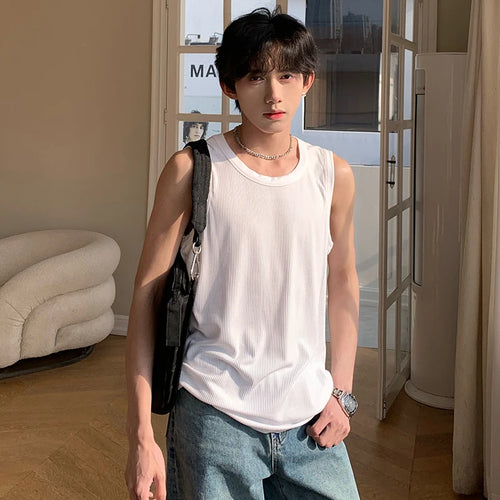 Load image into Gallery viewer, Men&#39;s Vest T-shirt Simple Round Collar Solid Color Male Sleeveless Tops Casual Men Clothing Spring Fashion 9C4912
