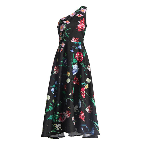 Load image into Gallery viewer, Slim Temperament Dresses For Women Diagonal Collar Sleeveless High Waist Hit Color Print Dress Female Fashion
