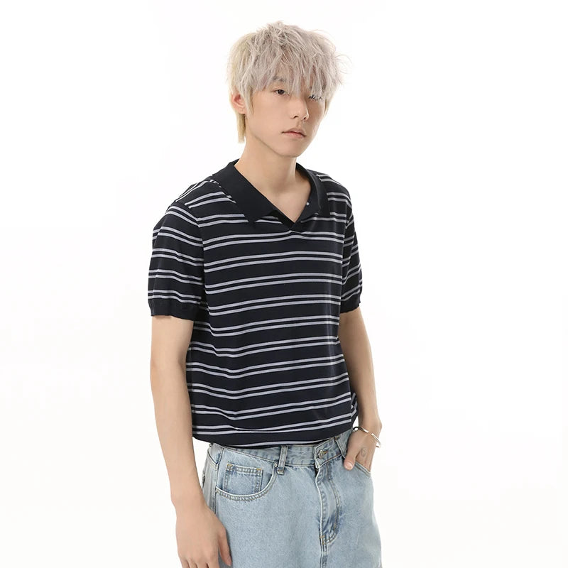 Men's T-shirts Short Sleeve New Summer Simple Stripe Contrast Color Design Casual Male Clothing Pullover Men Top 9W1682