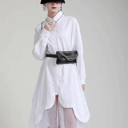 Load image into Gallery viewer, Women Black Irregular Hem Big Size Shirt Dress New Lapel Long Sleeve Loose Fit Fashion Tide Spring Autumn 2025 1DE2485
