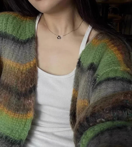 New Fashion Grunge Striped Women Knitwear 2025 Streetwear All Match Loose Y2k Aesthetic Sweaters Casual Vintage Cardigans Autumn