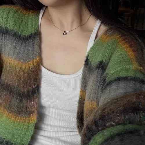 Load image into Gallery viewer, New Fashion Grunge Striped Women Knitwear 2025 Streetwear All Match Loose Y2k Aesthetic Sweaters Casual Vintage Cardigans Autumn
