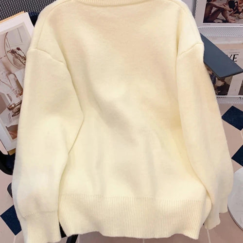 Load image into Gallery viewer, Soft Sweet Beige Sweater Women Winter Japanese Style Vintage Loose Pullover Florals Knitwear Female Sweaters Warm
